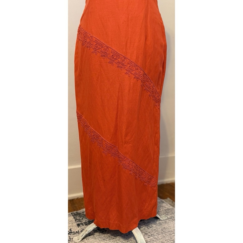 90’s Vintage ‘Donna Morgan’ Orange Linen Blend Sleeveless Sheath Maxi Dress - Picture 3 of 10
